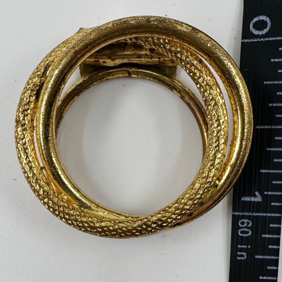 Vintage Dress Clip Germany Textured & Smooth Gold Tone 1.25" Round Circle - Picture 6 of 8